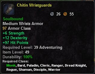 In-game tooltip for Chitin Wristguards