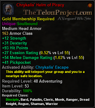 In-game tooltip for Chrykalis' Helm of Piracy