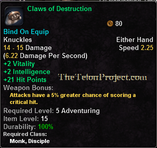 In-game tooltip for Claws of Destruction
