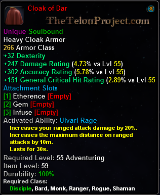 In-game tooltip for Cloak of Dar