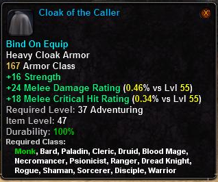 In-game tooltip for Cloak of the Caller