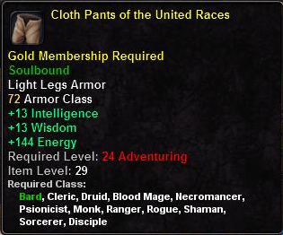 In-game tooltip for Cloth Pants of the United Races