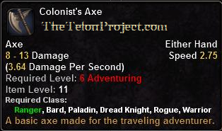 In-game tooltip for Colonist's Axe