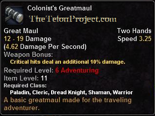 In-game tooltip for Colonist's Greatmaul