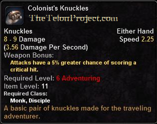 In-game tooltip for Colonist's Knuckles