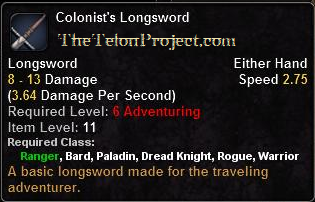 In-game tooltip for Colonist's Longsword
