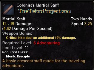 In-game tooltip for Colonist's Martial Staff