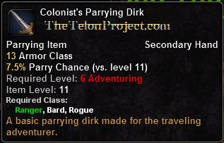 In-game tooltip for Colonist's Parrying Dirk
