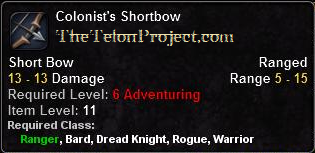 In-game tooltip for Colonist's Shortbow