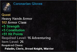 In-game tooltip for Coronarian Gloves
