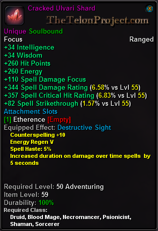 In-game tooltip for Cracked Ulvari Shard
