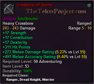 In-game tooltip for Crossbow of Stone