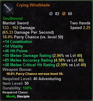 In-game tooltip for Crying Windblade