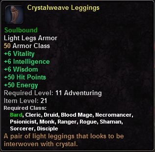 In-game tooltip for Crystalweave Leggings