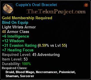 In-game tooltip for Cuppis's Oval Bracelet