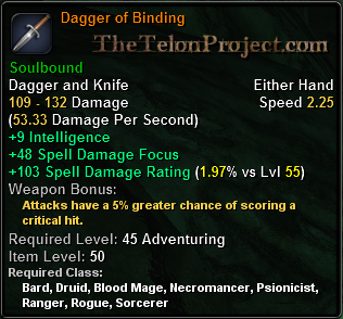 In-game tooltip for Dagger of Binding