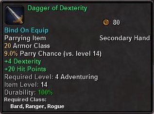 In-game tooltip for Dagger of Dexterity