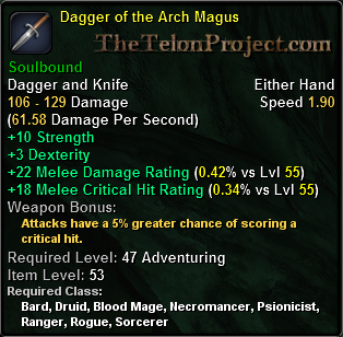 In-game tooltip for Dagger of the Arch Magus