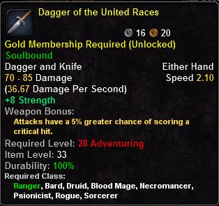In-game tooltip for Dagger of the United Races
