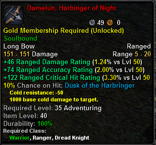 In-game tooltip for Damelun, Harbinger of Night