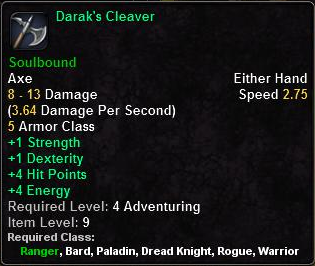 In-game tooltip for Darak's Cleaver