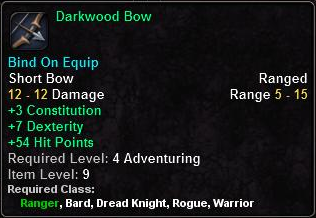 In-game tooltip for Darkwood Bow