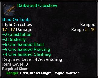 In-game tooltip for Darkwood Crossbow