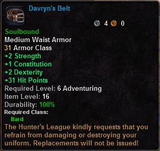 In-game tooltip for Davryn's Belt