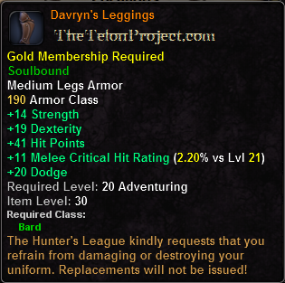 In-game tooltip for Davryn's Leggings