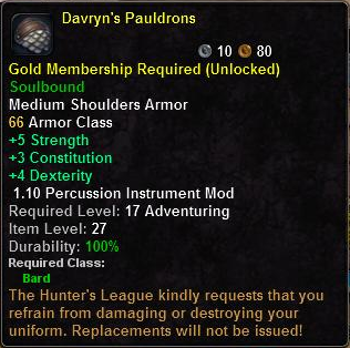 In-game tooltip for Davryn's Pauldrons