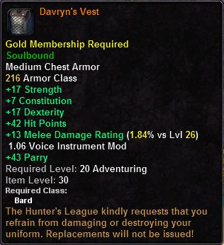 In-game tooltip for Davryn's Vest