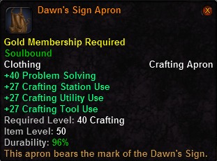 In-game tooltip for Dawn's Sign Apron
