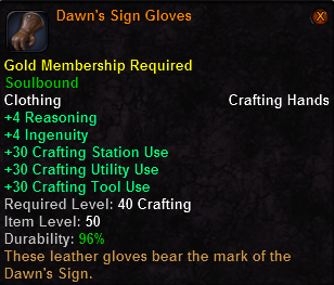 In-game tooltip for Dawn's Sign Gloves