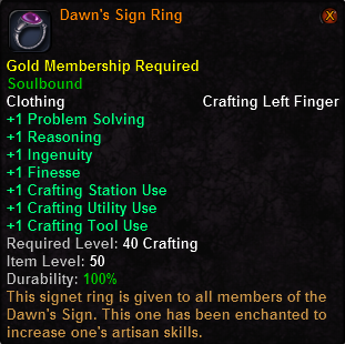 In-game tooltip for Dawn's Sign Ring