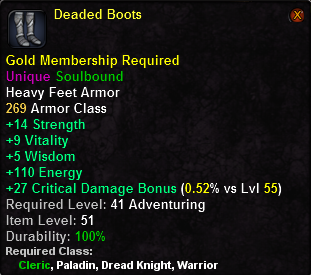 In-game tooltip for Deaded Boots