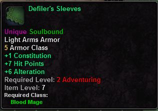 In-game tooltip for Defiler's Sleeves