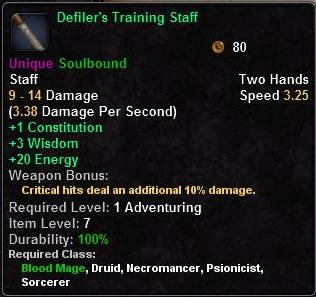 In-game tooltip for Defilers Training Staff