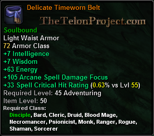 In-game tooltip for Delicate Timeworn Belt