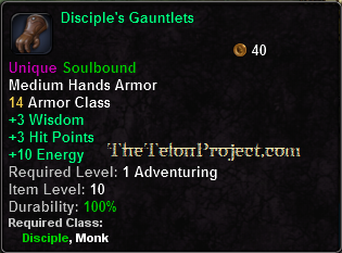 In-game tooltip for Disciple's Gauntlets