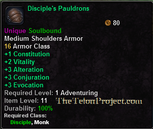 In-game tooltip for Disciple's Pauldrons