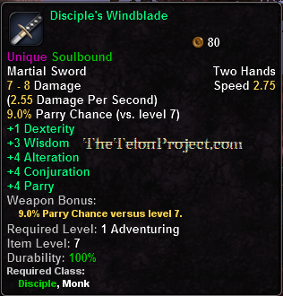 In-game tooltip for Disciple's Windblade