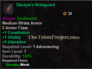 In-game tooltip for Disciple's Wristguard