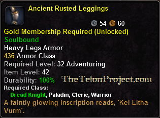 In-game tooltip for Ancient Rusted Leggings