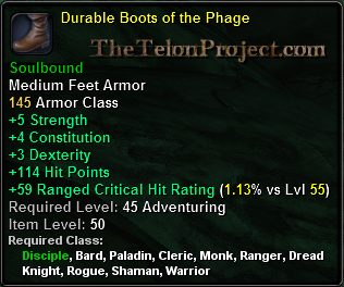 In-game tooltip for Durable Boots of the Phage