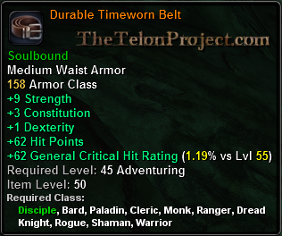 In-game tooltip for Durable Timeworn Belt
