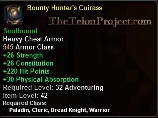 In-game tooltip for Bounty Hunter's Cuirass