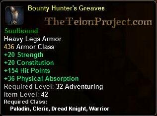 In-game tooltip for Bounty Hunter's Greaves