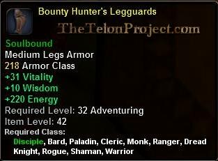 In-game tooltip for Bounty Hunter's Legguards
