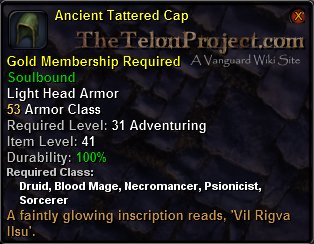 In-game tooltip for Ancient Tattered Cap