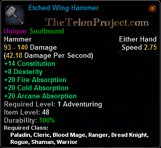 In-game tooltip for Etched Wing Hammer